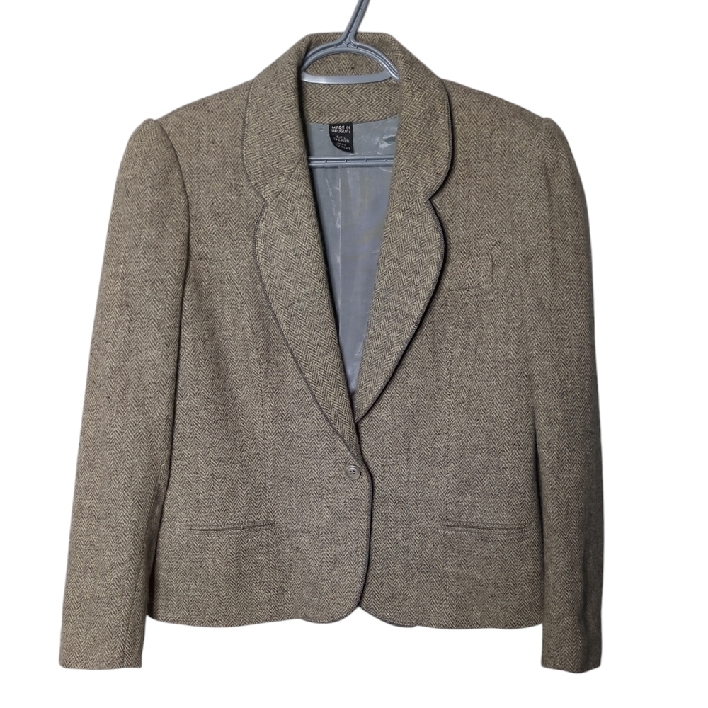 Winlit by Listeff Wool‎ Herringbone Tan/Brown Blazer Size 13 (Approx US Small)